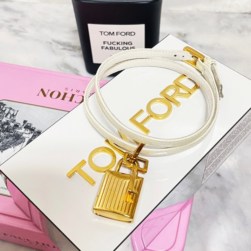 Authentic Tom Ford Patent Ivory & Gold Padlock Anklet / Ankle Bracelet